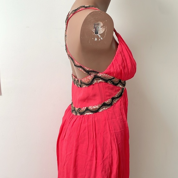 Seduce Silk Midi Dress Coral Pink Black Gold Beads Sequins sleeveless 2 - Picture 4 of 9